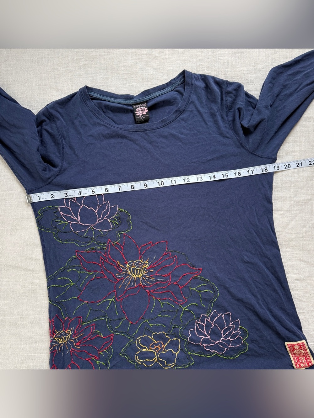Vintage Lucky Brand Lotus Embroidered Cotton Long Sleeve Top L Boho - Picture 8 of 10